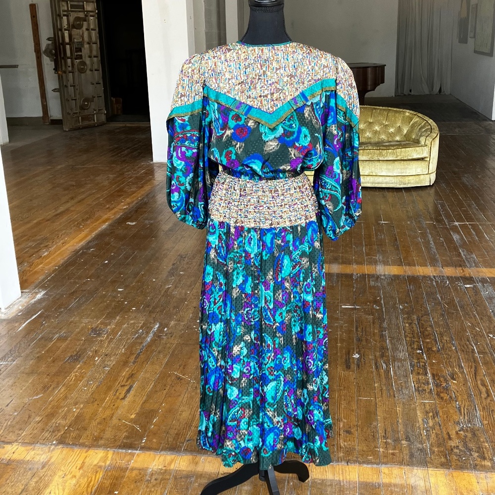 Vintage multicolor multi patterned midi dress